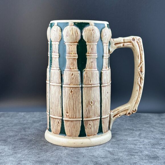 Antique Matthias Girmscheid Beer Stein Bowling Pins Decor 1266 Germany 7" NO LID - Picture 2 of 13